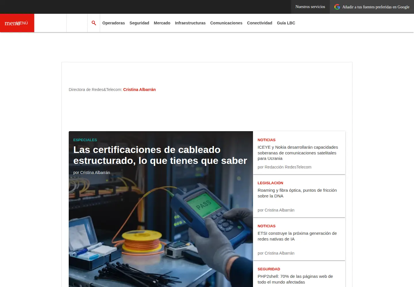 Captured homepage of redestelecom.es in the current scan
