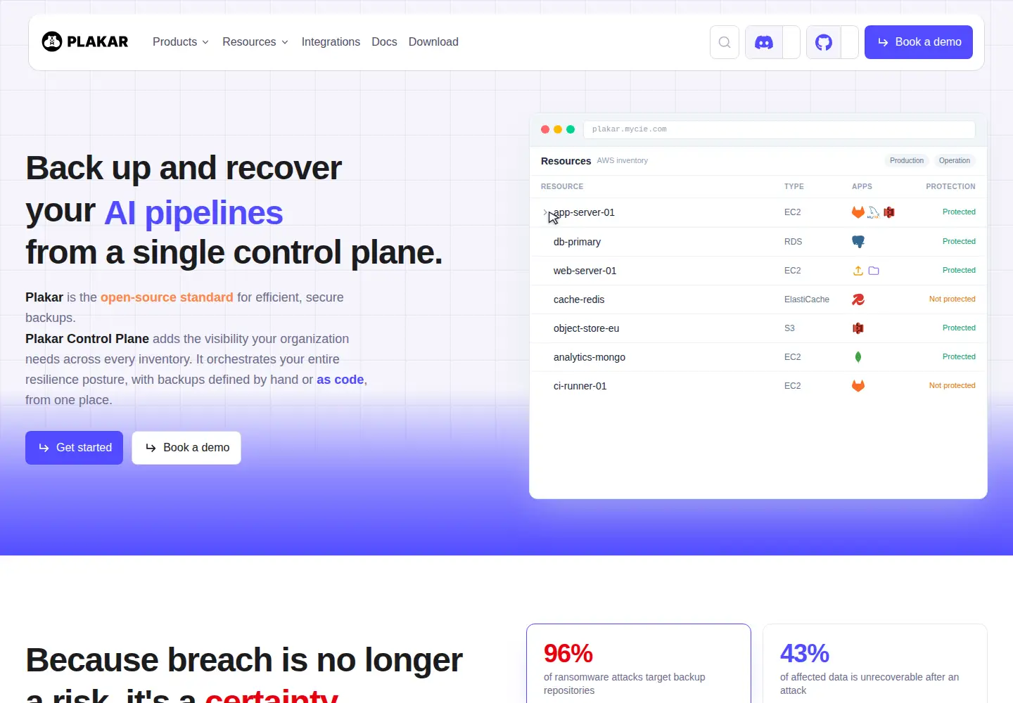 Screenshot of plakar.io