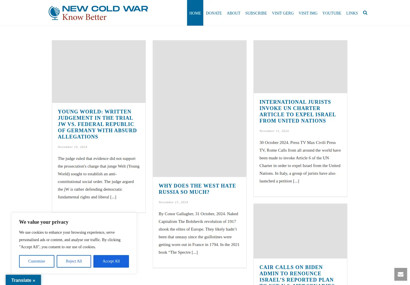 Captured homepage of newcoldwar.org in the current scan