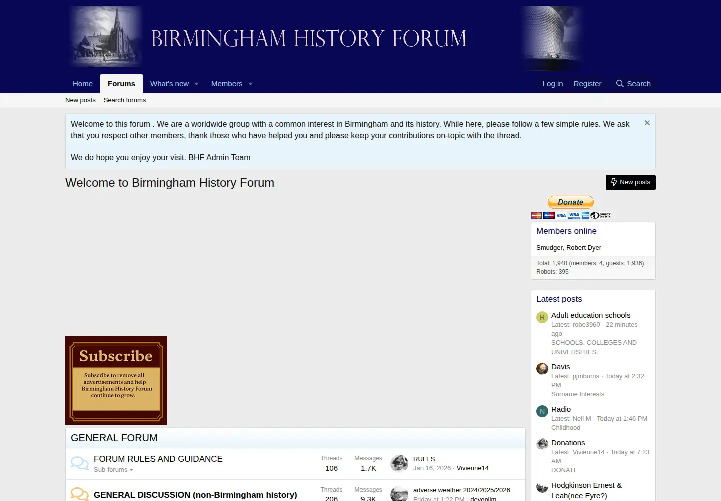 Screenshot of birminghamhistory.co.uk