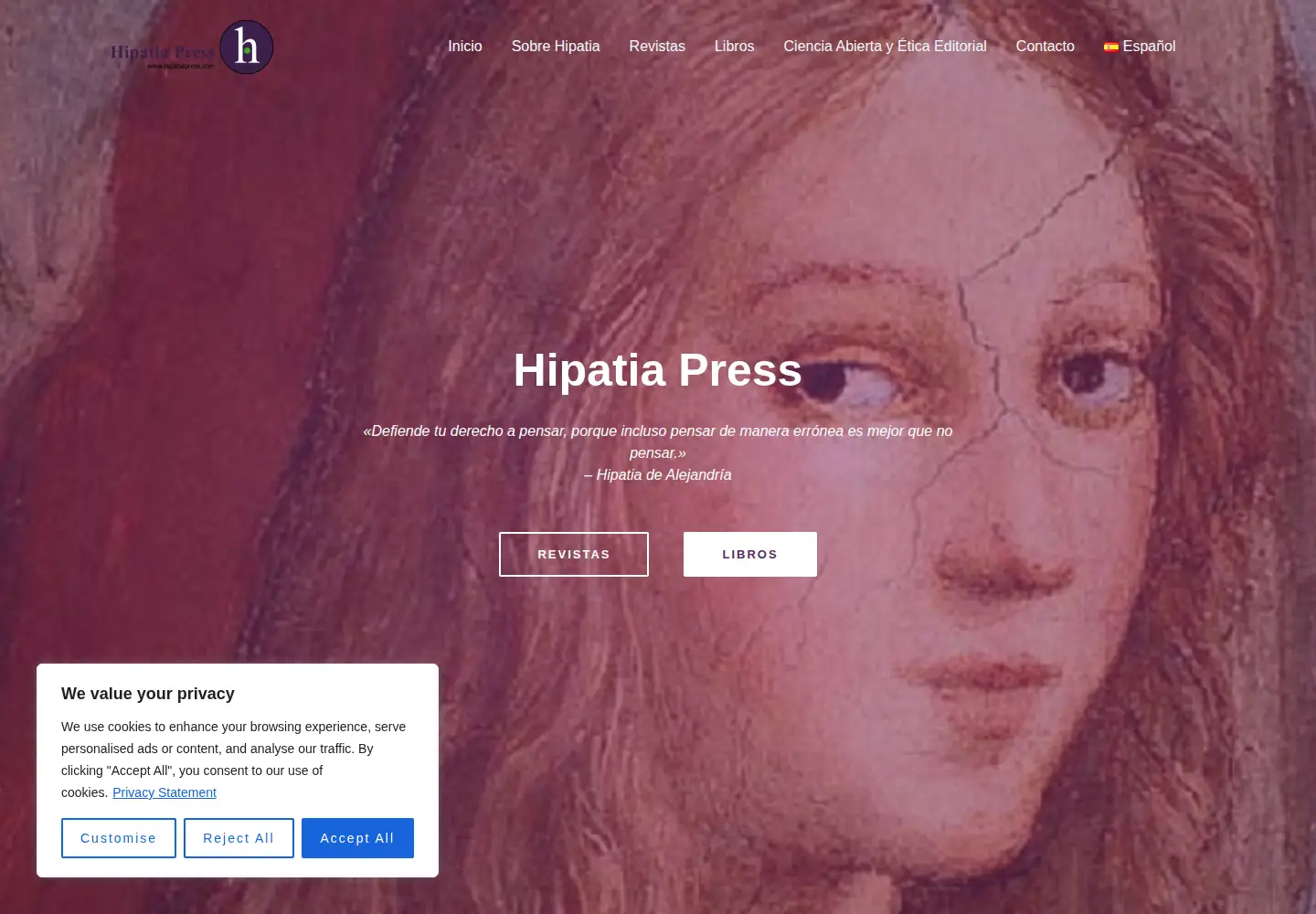 Screenshot of hipatiapress.com
