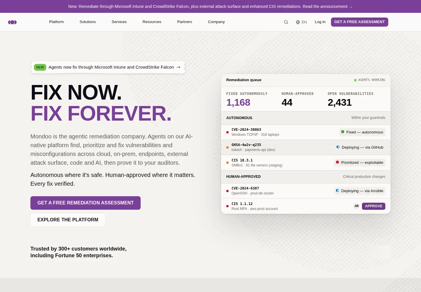 Captured homepage of mondoo.com in the current scan
