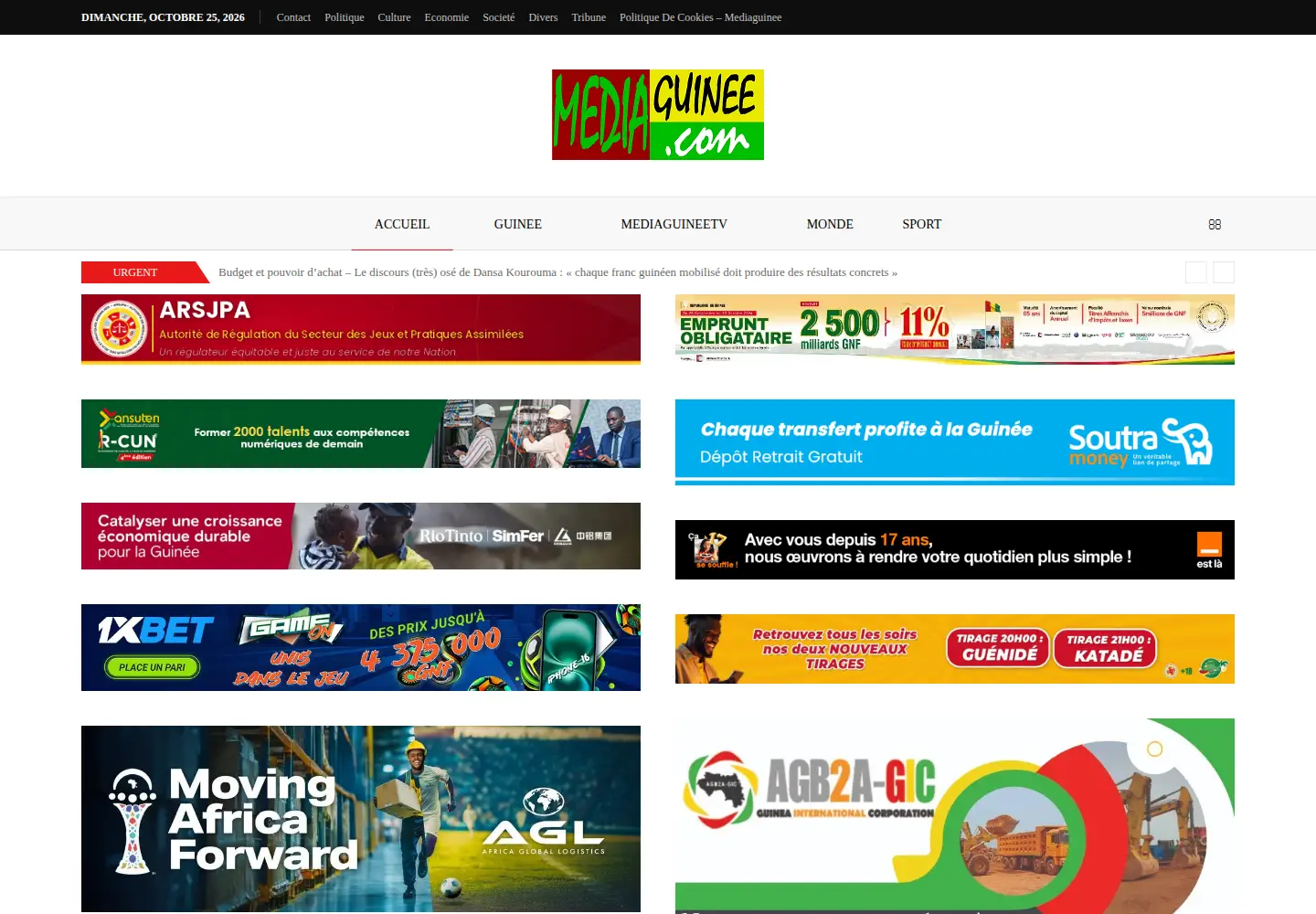 Captured homepage of mediaguinee.org in the current scan
