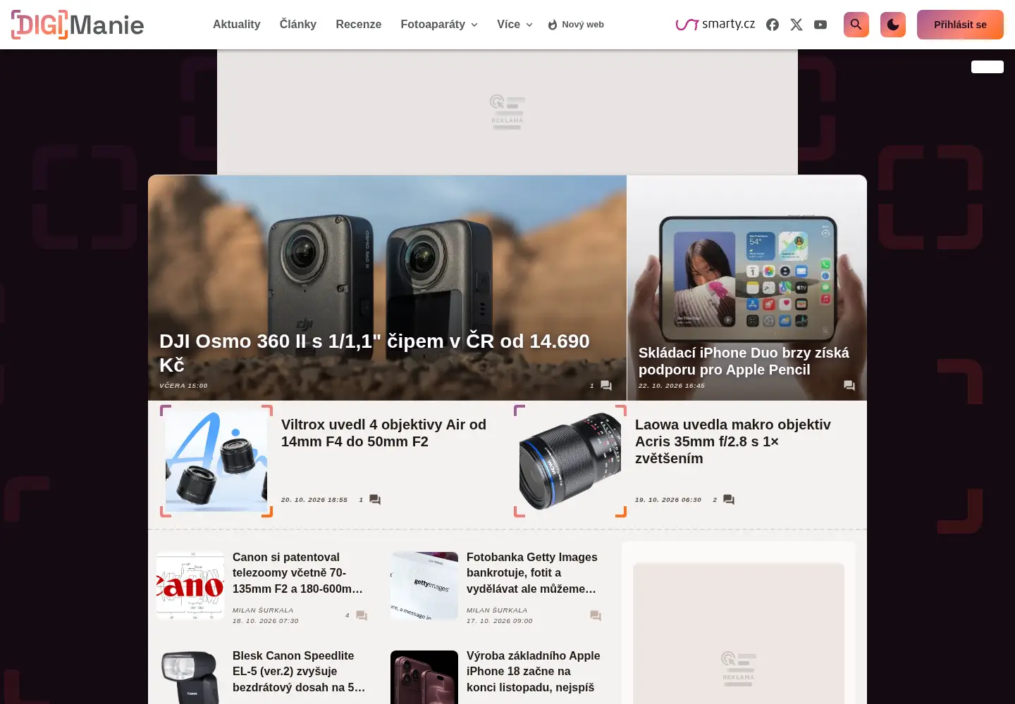 Captured homepage of digimanie.cz in the current scan