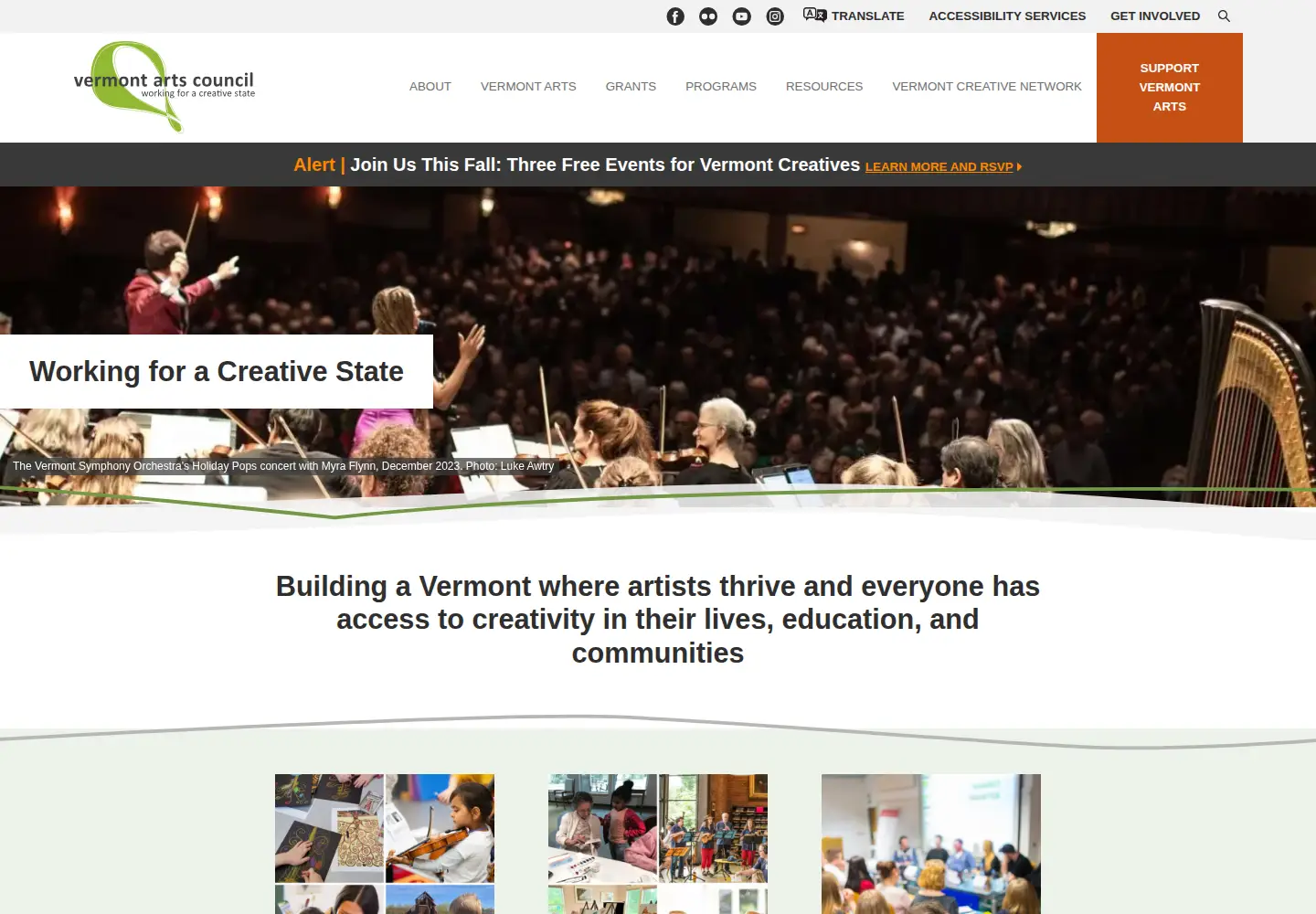 Screenshot of vermontartscouncil.org
