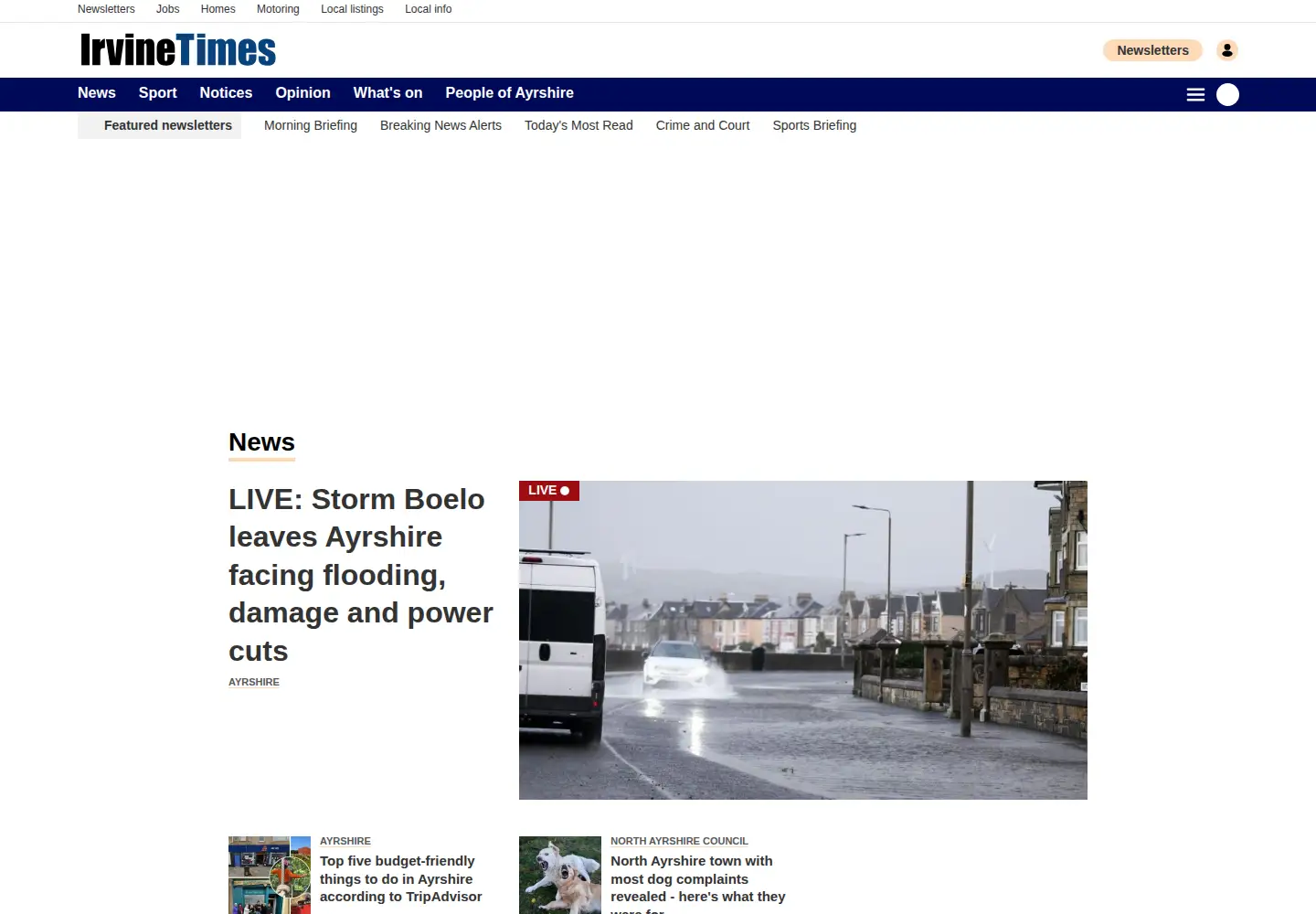 Captured homepage of irvinetimes.com in the current scan