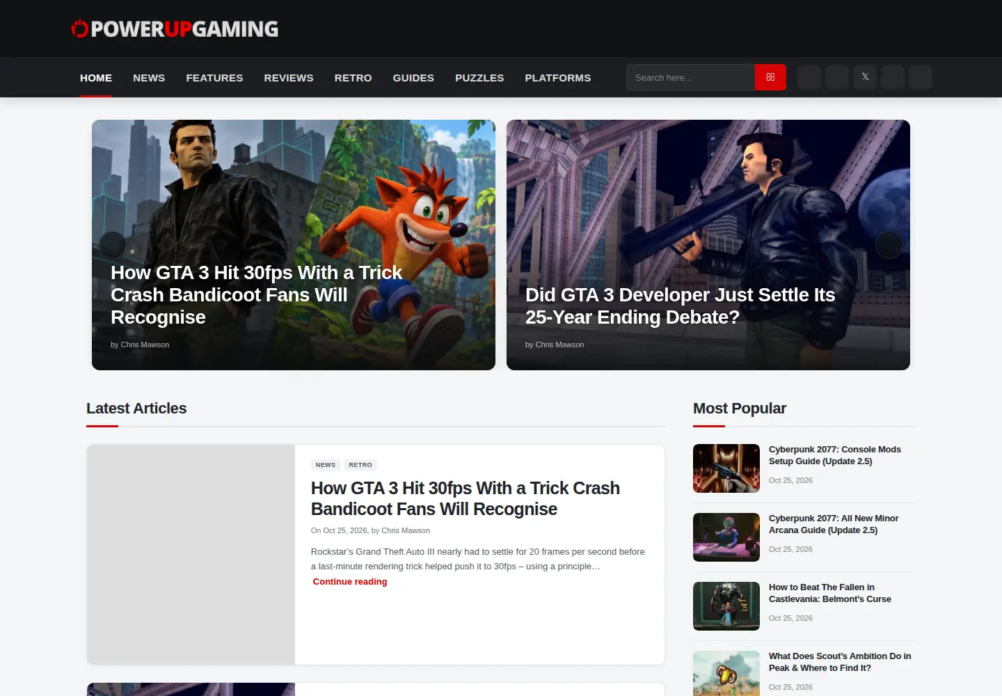 Captured homepage of powerupgaming.co.uk in the current scan
