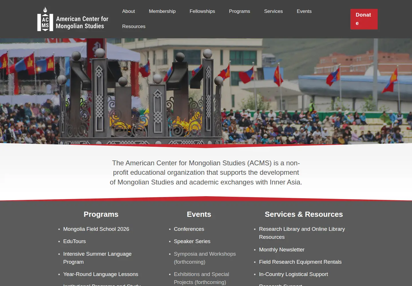 Captured homepage of mongoliacenter.org in the current scan