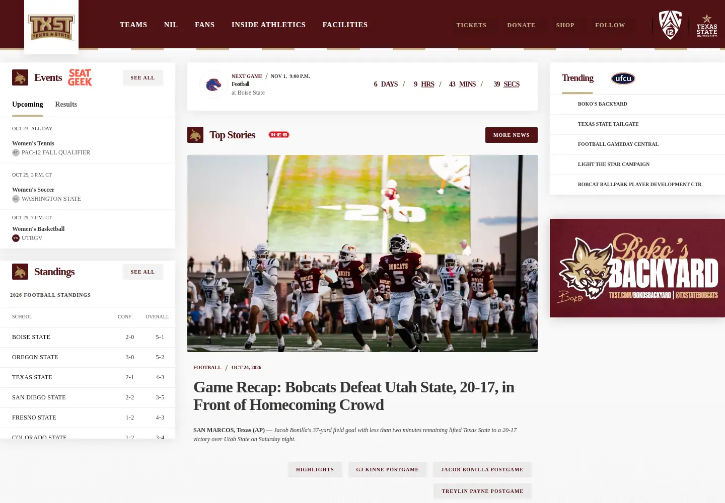 Screenshot of txstatebobcats.com