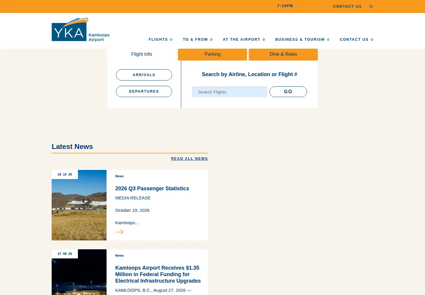 Screenshot of kamloopsairport.com
