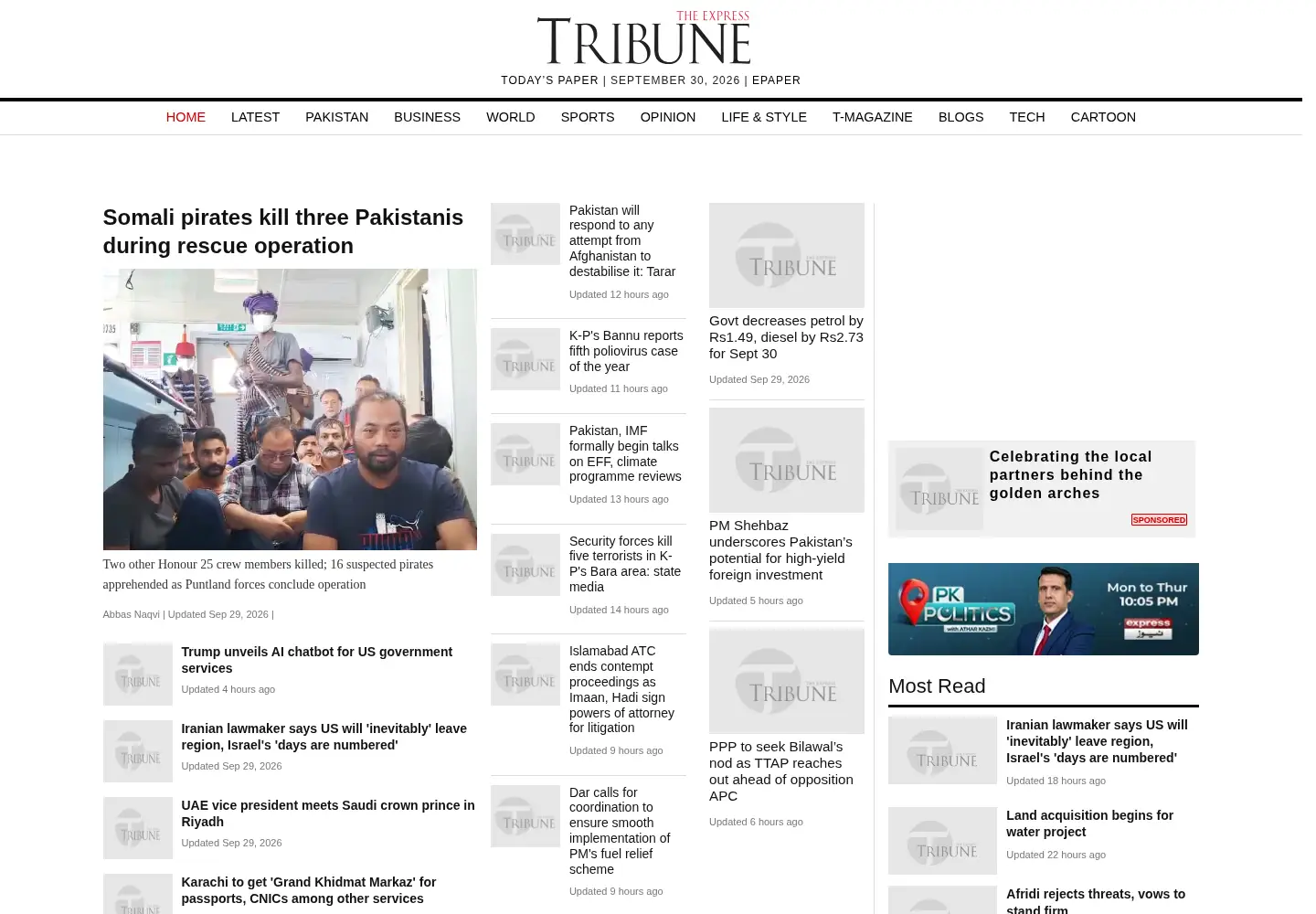 Screenshot of tribune.com.pk