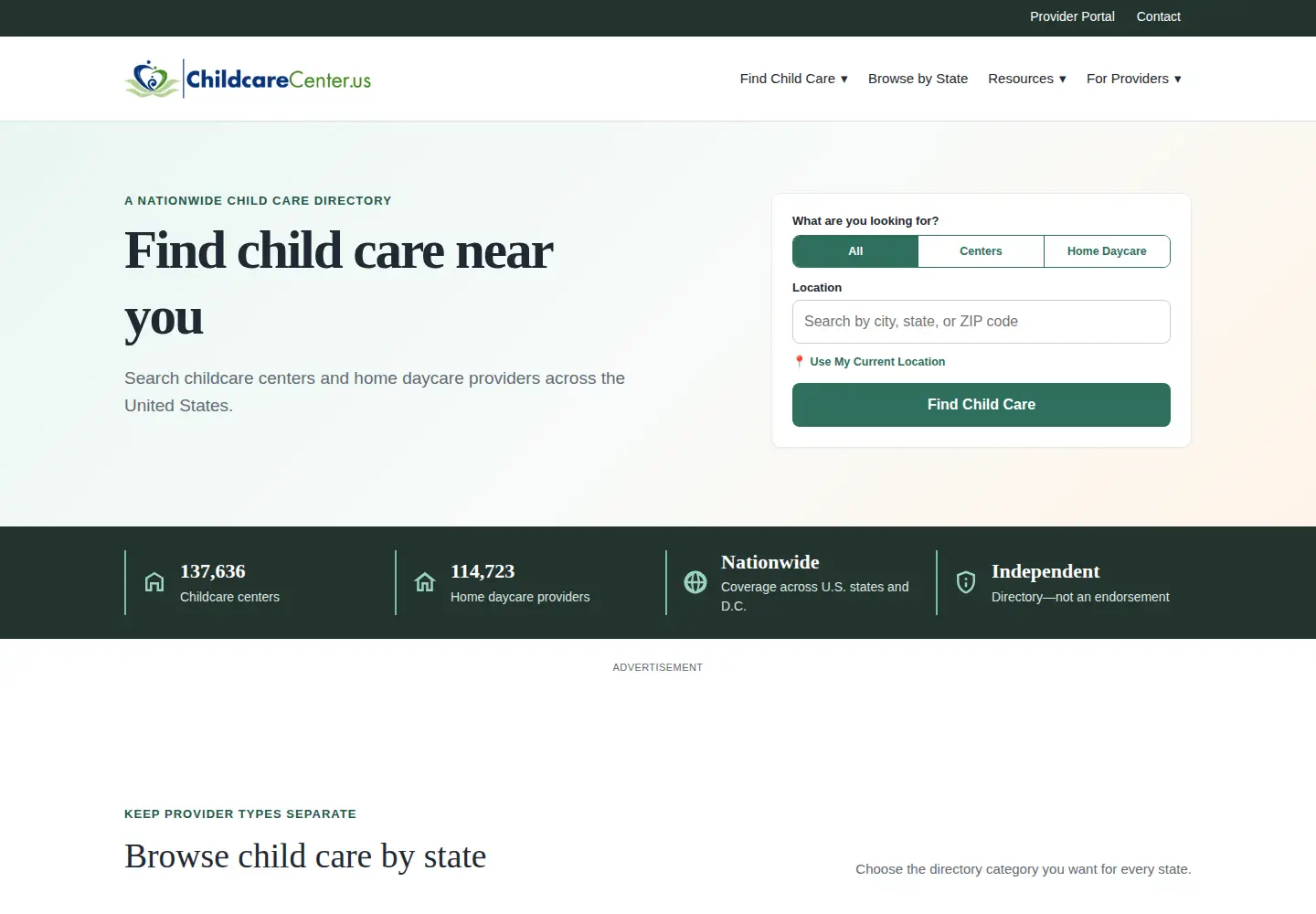 Screenshot of childcarecenter.us
