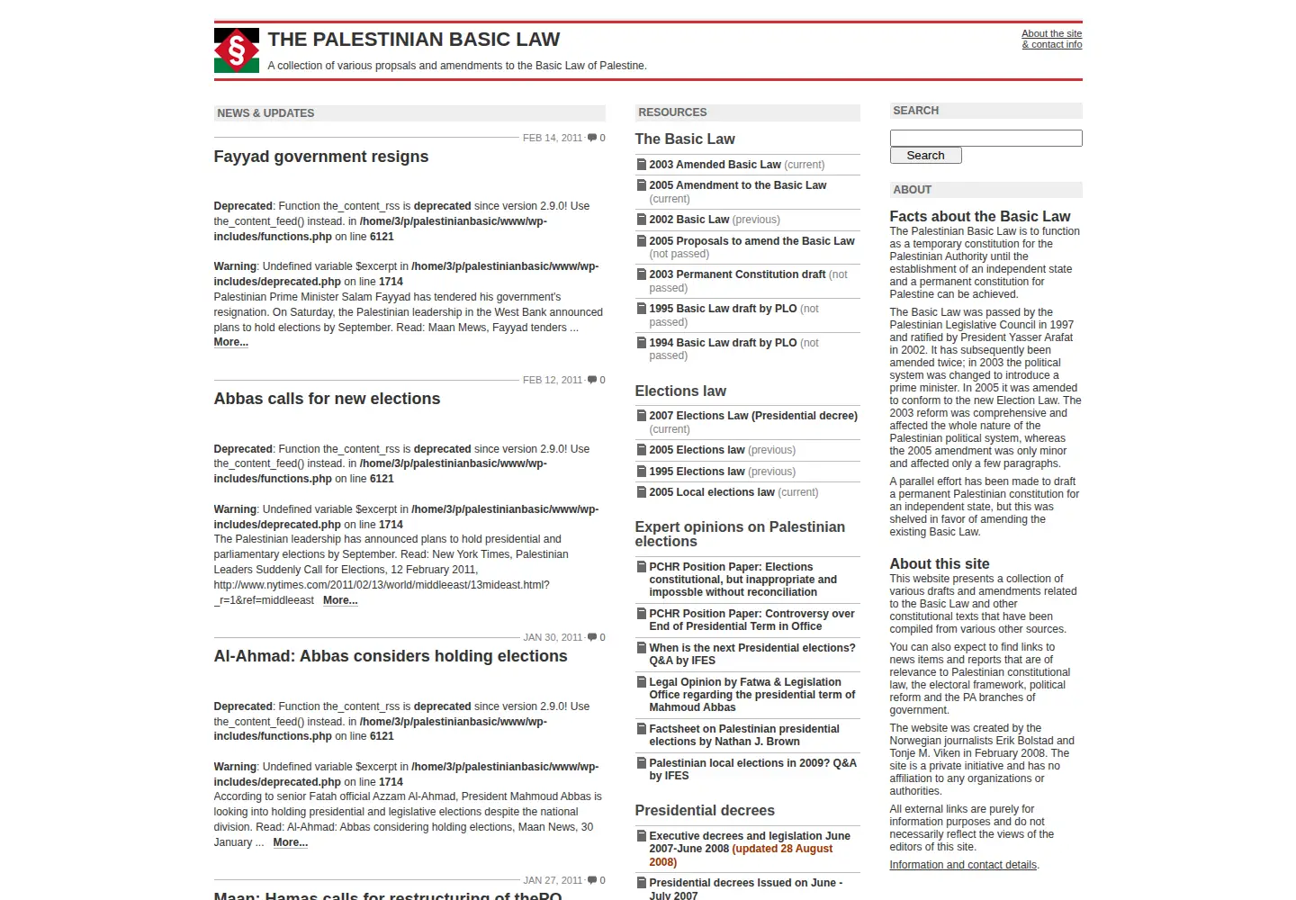 Captured homepage of palestinianbasiclaw.org in the current scan
