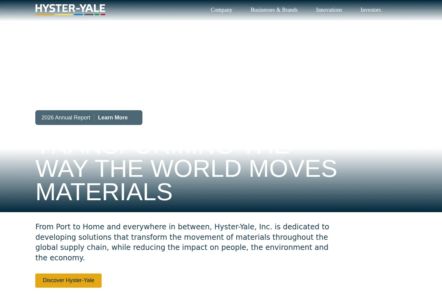 Captured homepage of hyster-yale.com in the current scan
