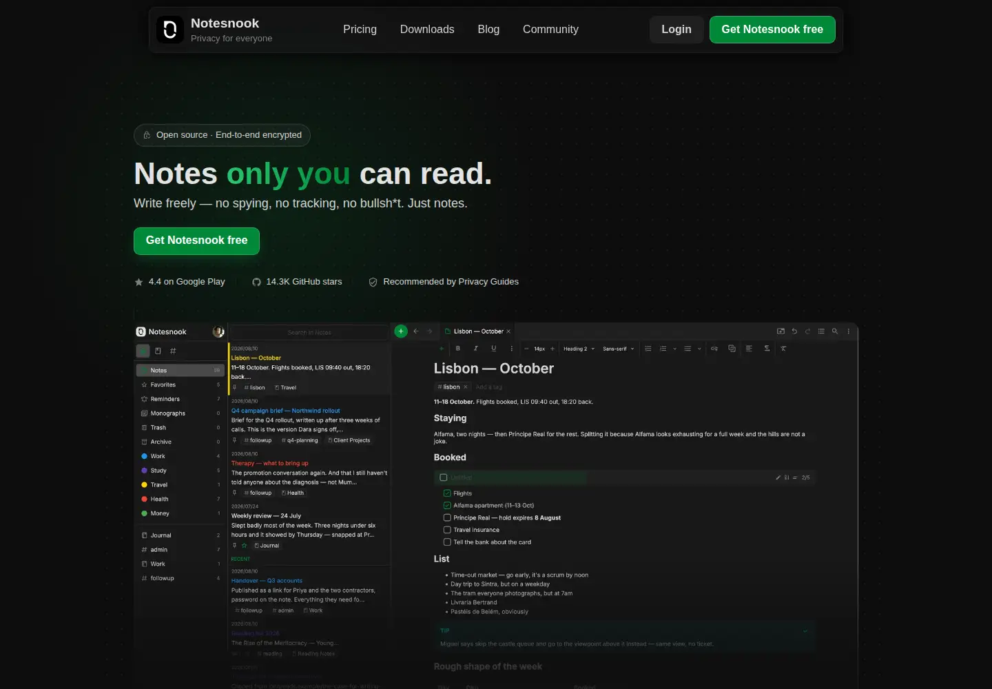 Screenshot of notesnook.com