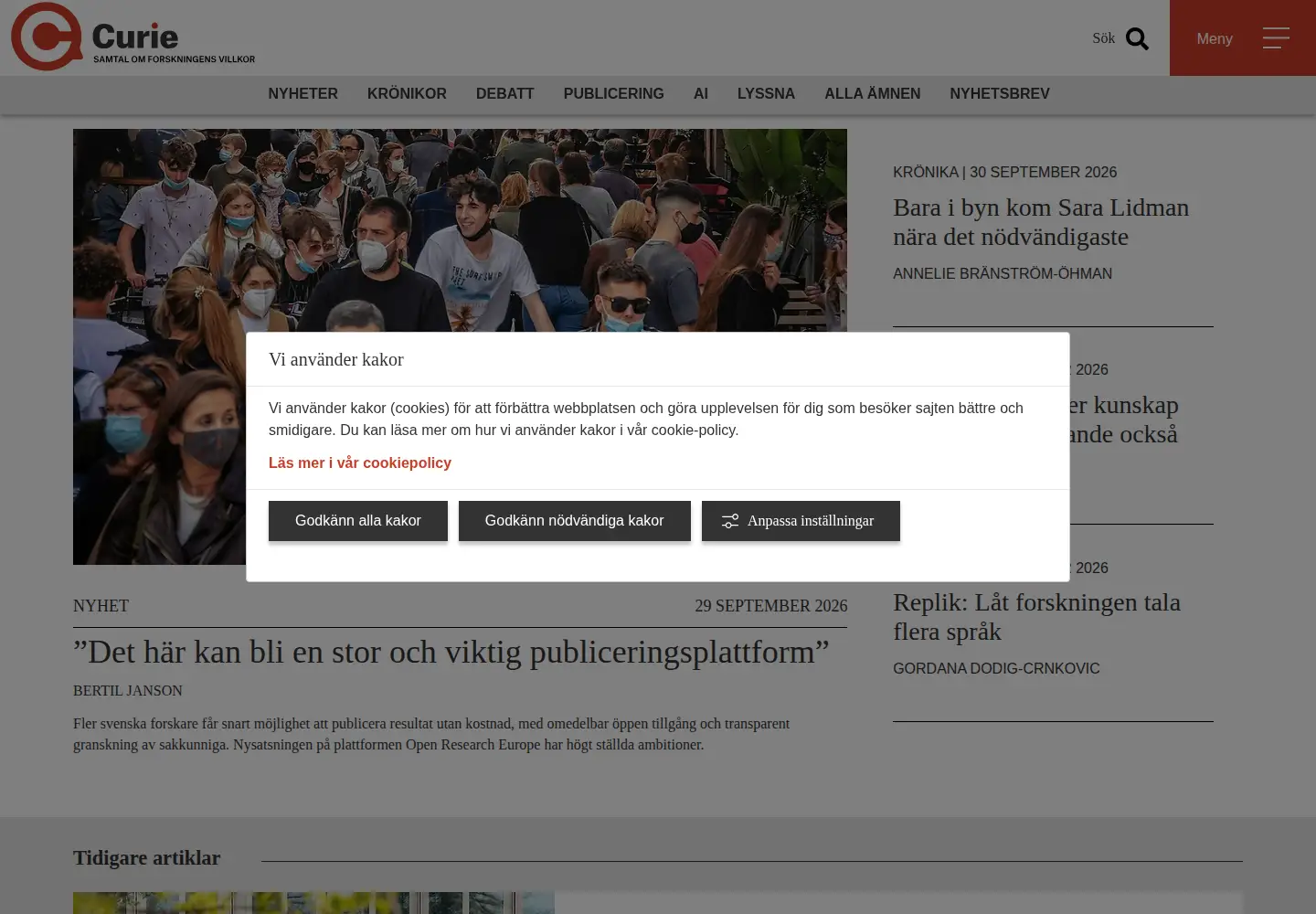 Screenshot of tidningencurie.se