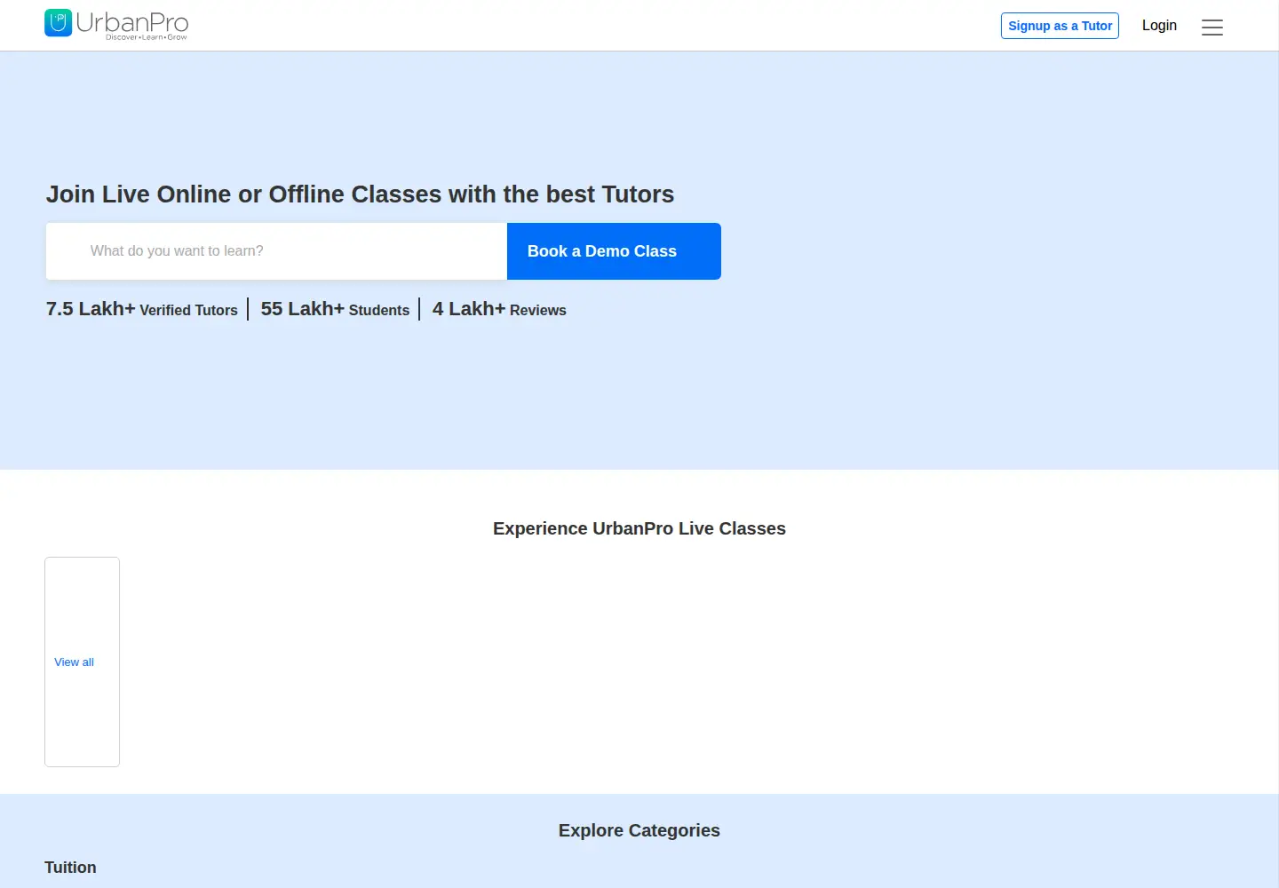 Screenshot of urbanpro.com
