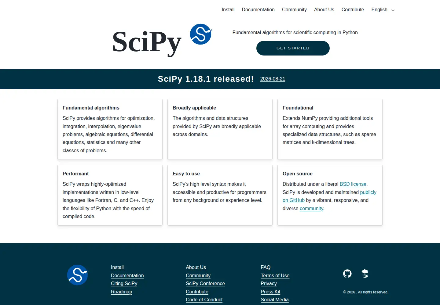 Screenshot of scipy.org