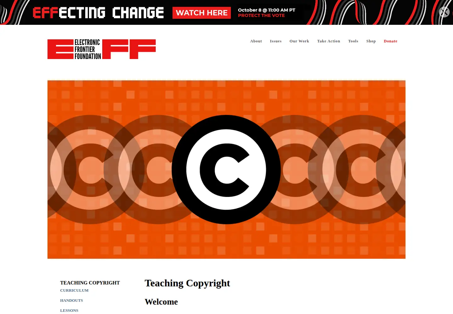Captured homepage of teachingcopyright.org in the current scan