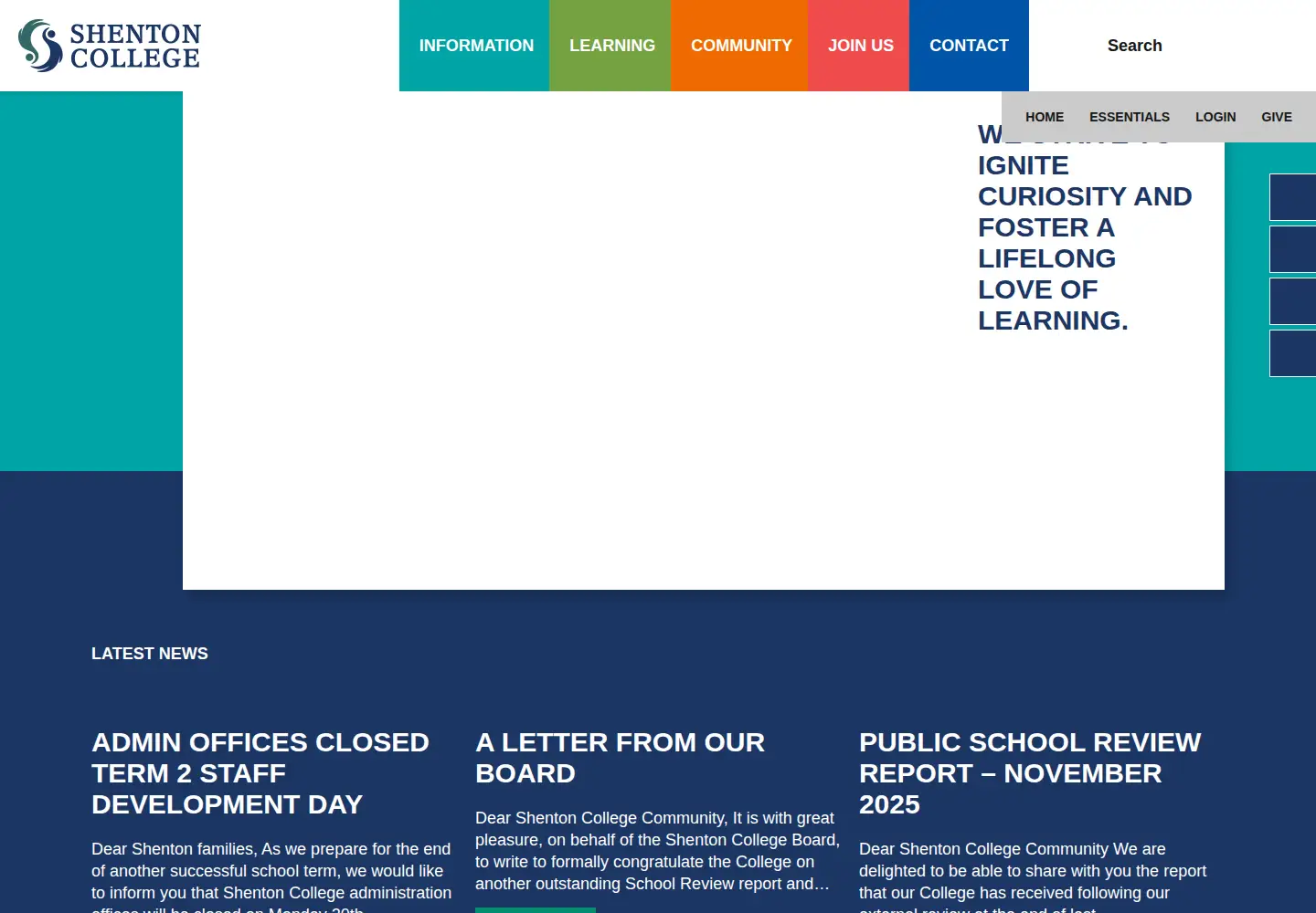 Screenshot of shenton.wa.edu.au