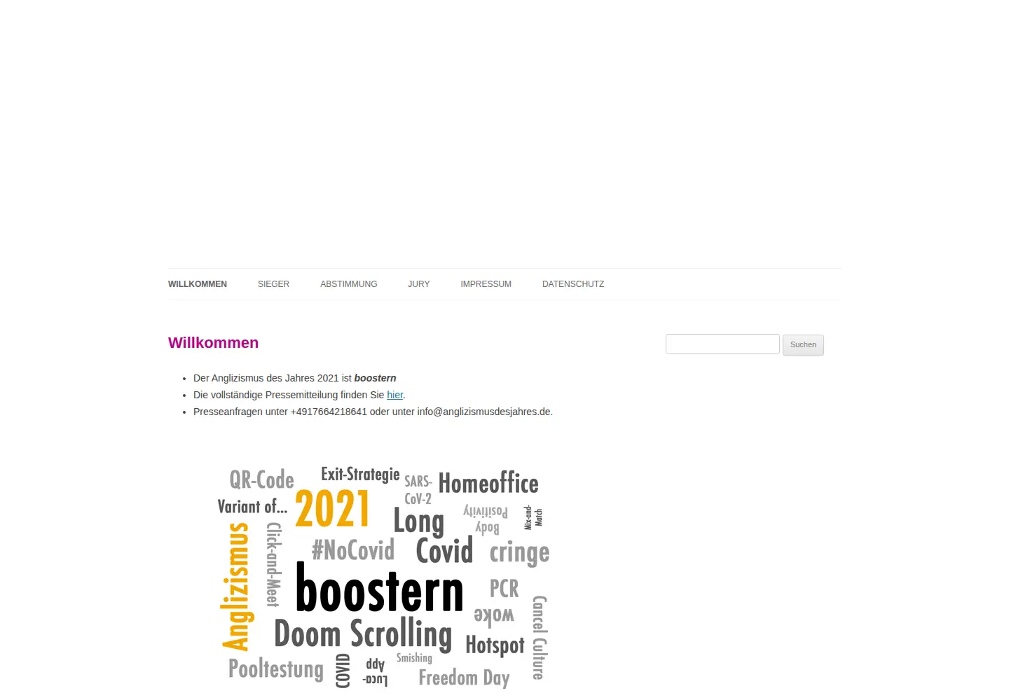 Captured homepage of anglizismusdesjahres.de in the current scan