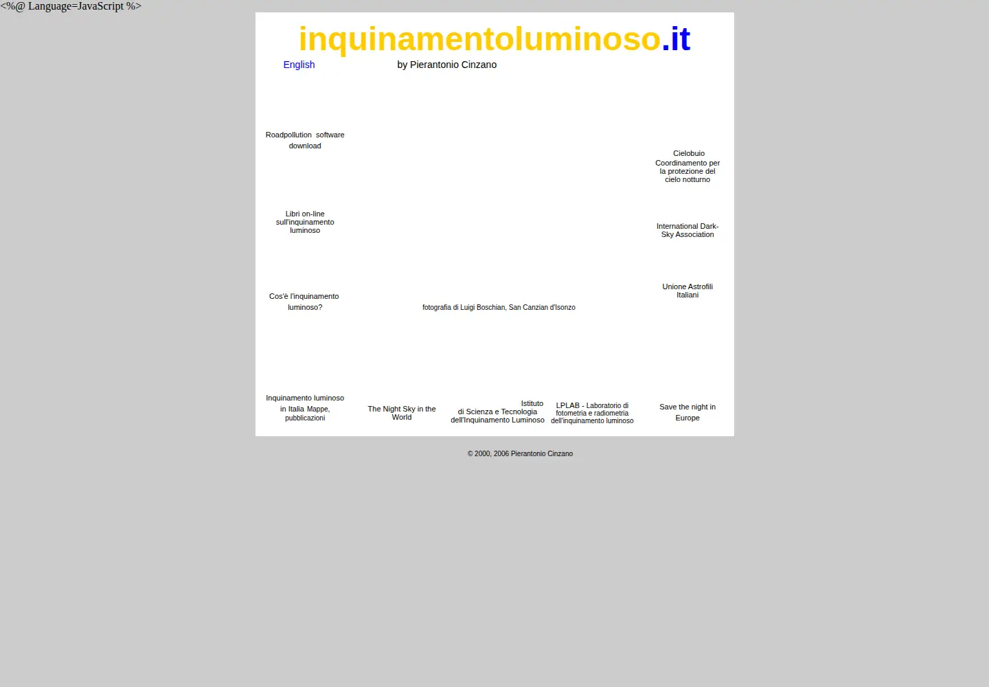 Captured homepage of inquinamentoluminoso.it in the current scan