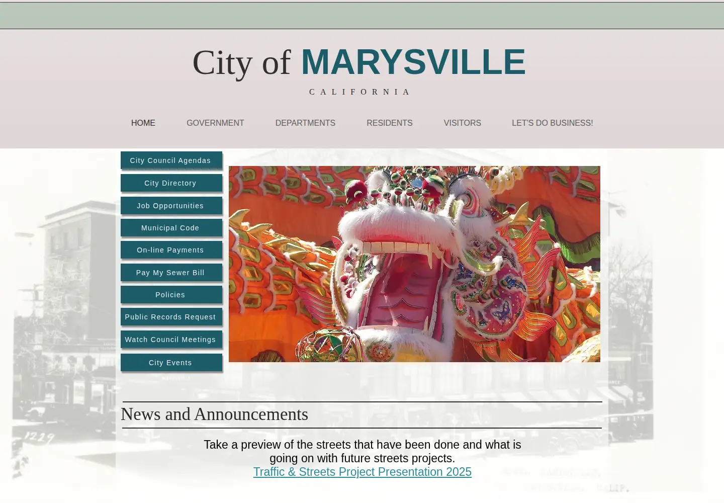 Screenshot of marysville.ca.us