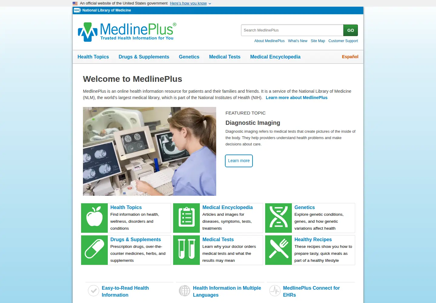 Screenshot of medlineplus.gov