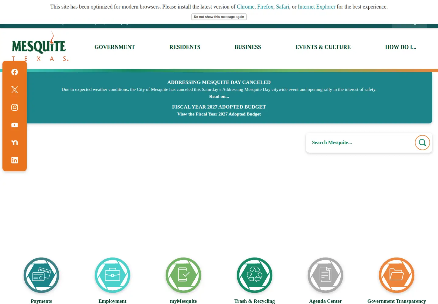 Captured homepage of cityofmesquite.com in the current scan