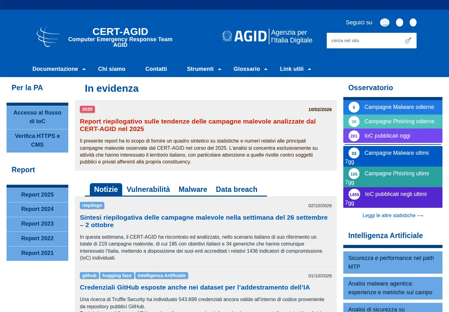 Screenshot of cert-agid.gov.it
