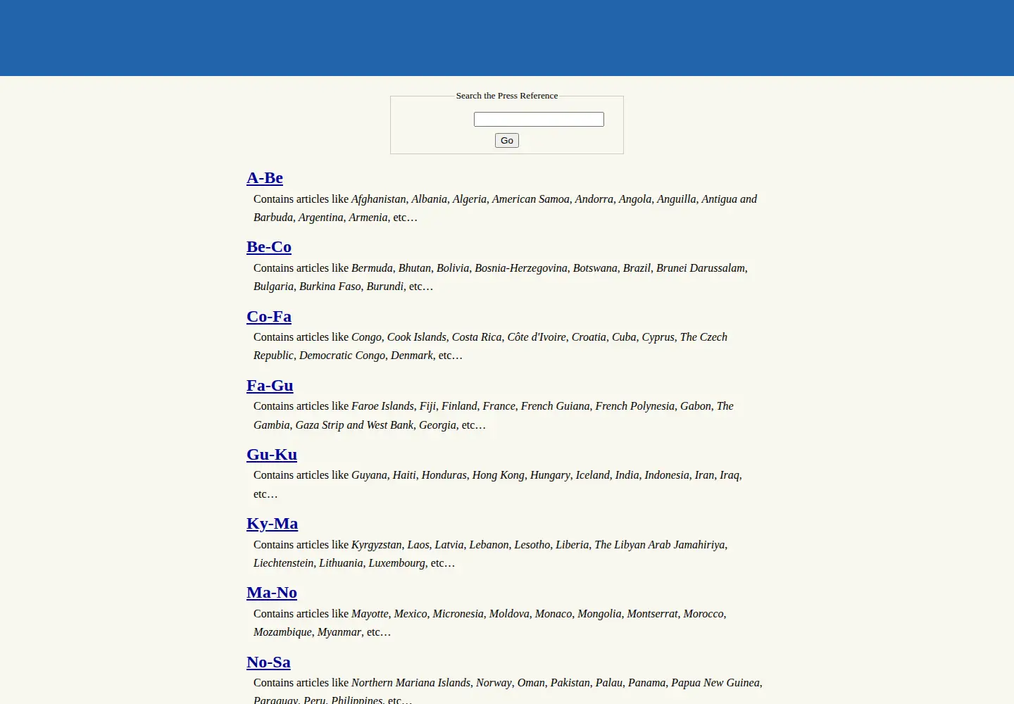 Screenshot of pressreference.com