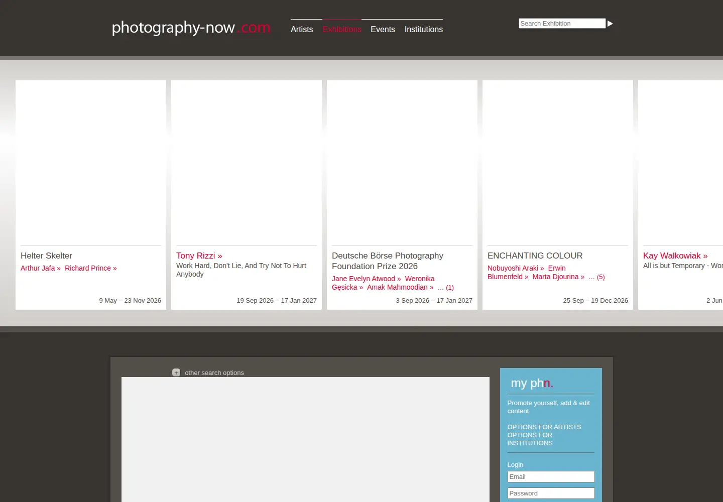Captured homepage of photography-now.com in the current scan