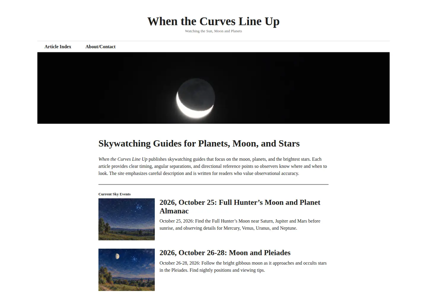 Captured homepage of whenthecurveslineup.com in the current scan