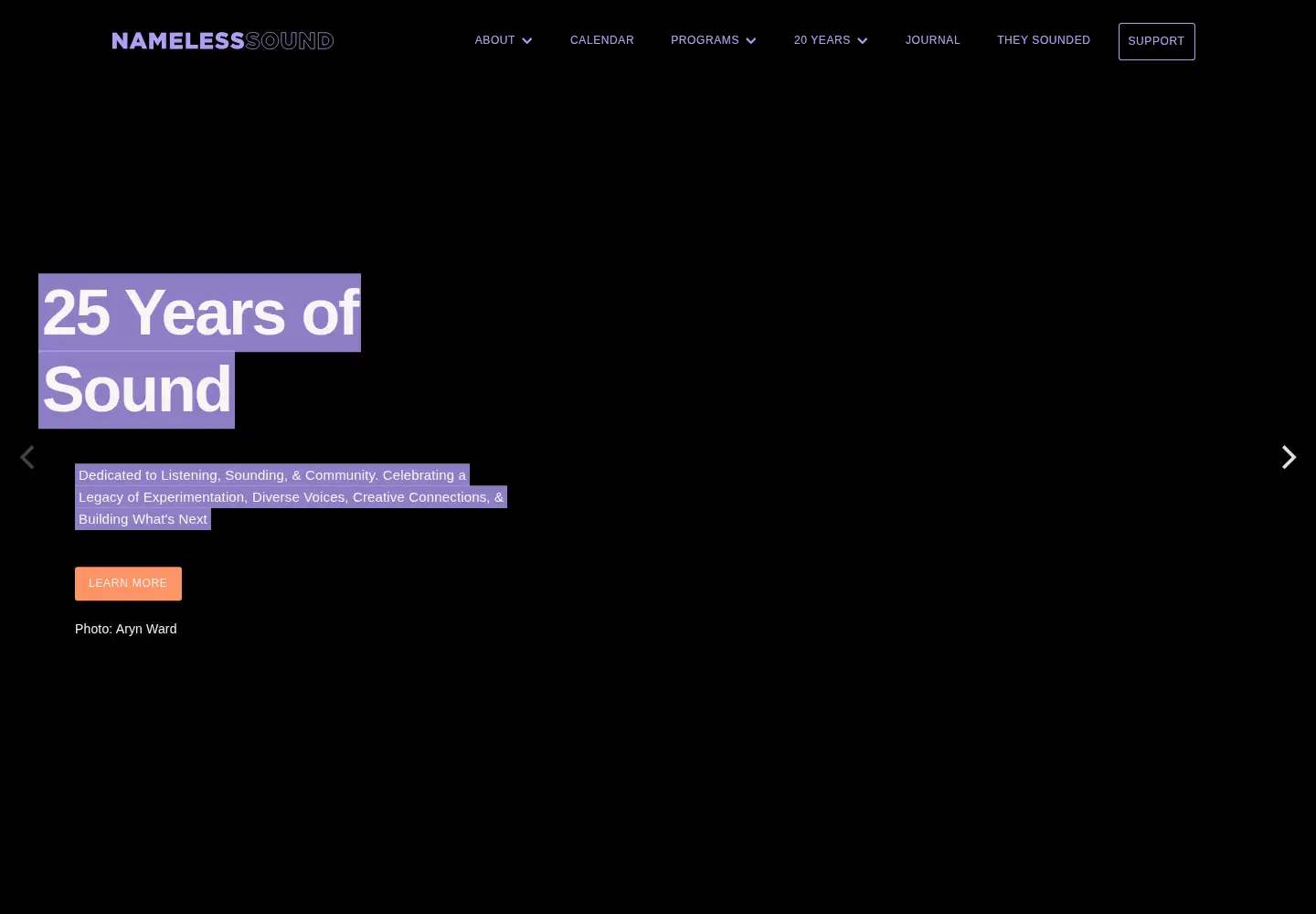 Captured homepage of namelesssound.org in the current scan