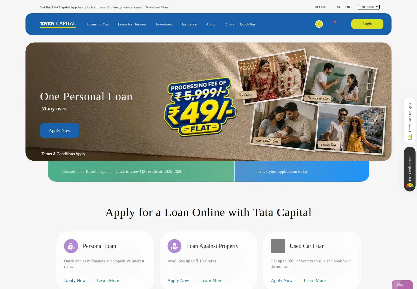 Screenshot of tatacapital.com