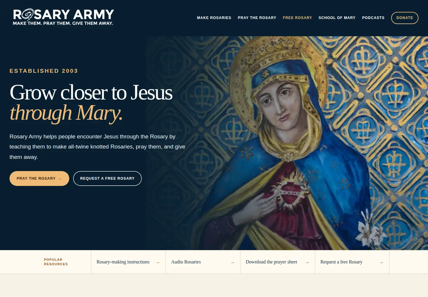 Screenshot of rosaryarmy.com