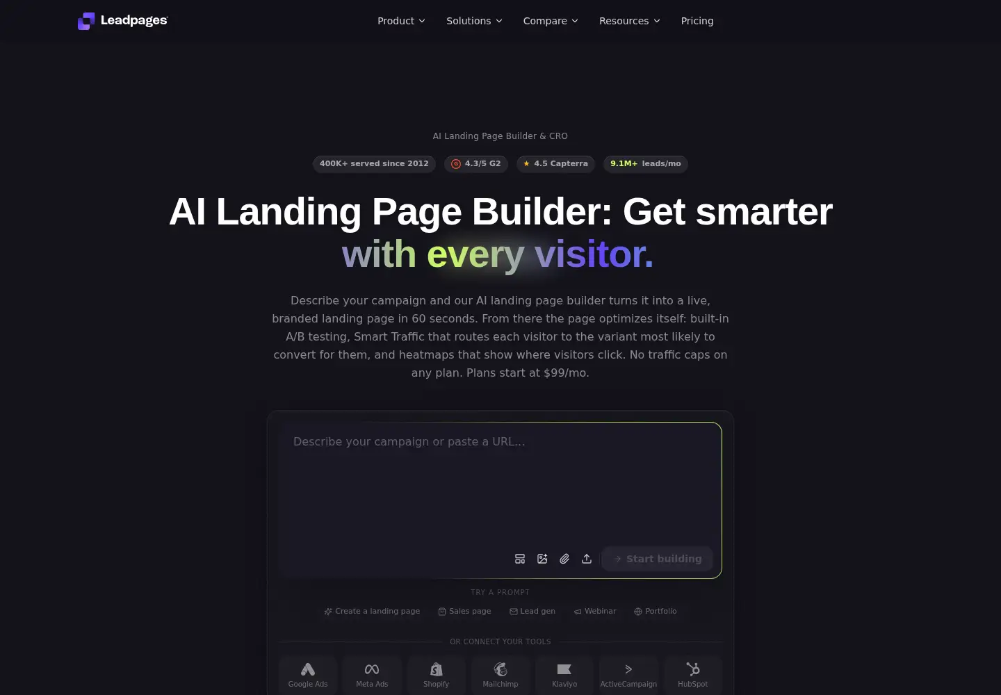Screenshot of leadpages.com