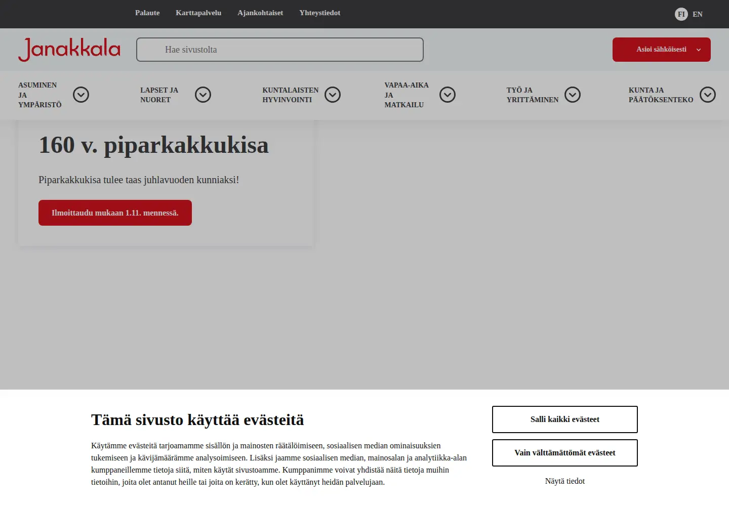 Screenshot of janakkala.fi
