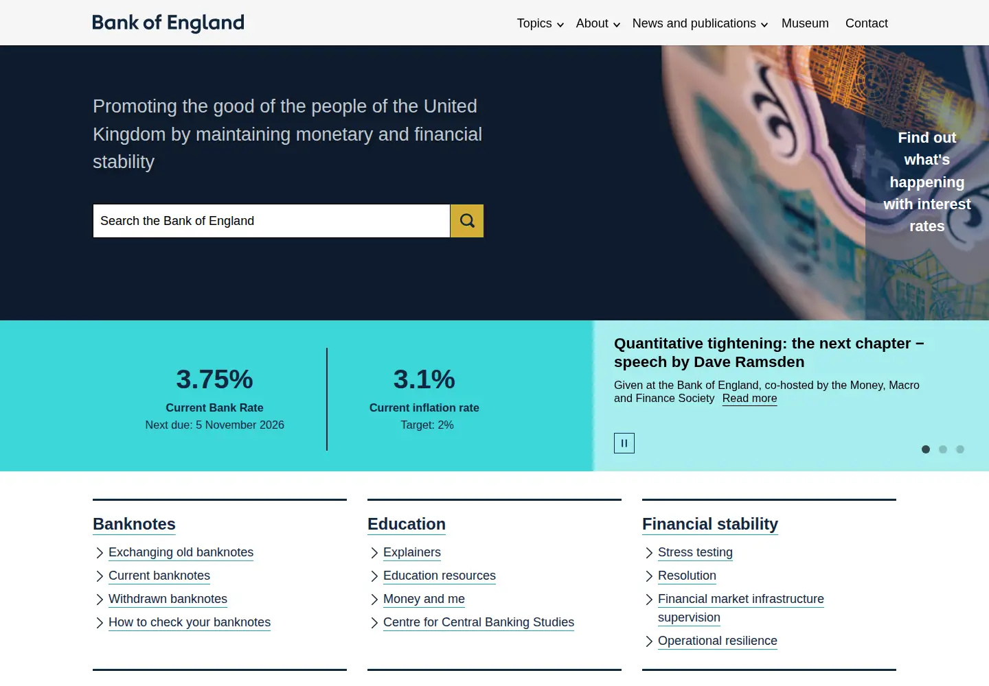 Screenshot of bankofengland.co.uk