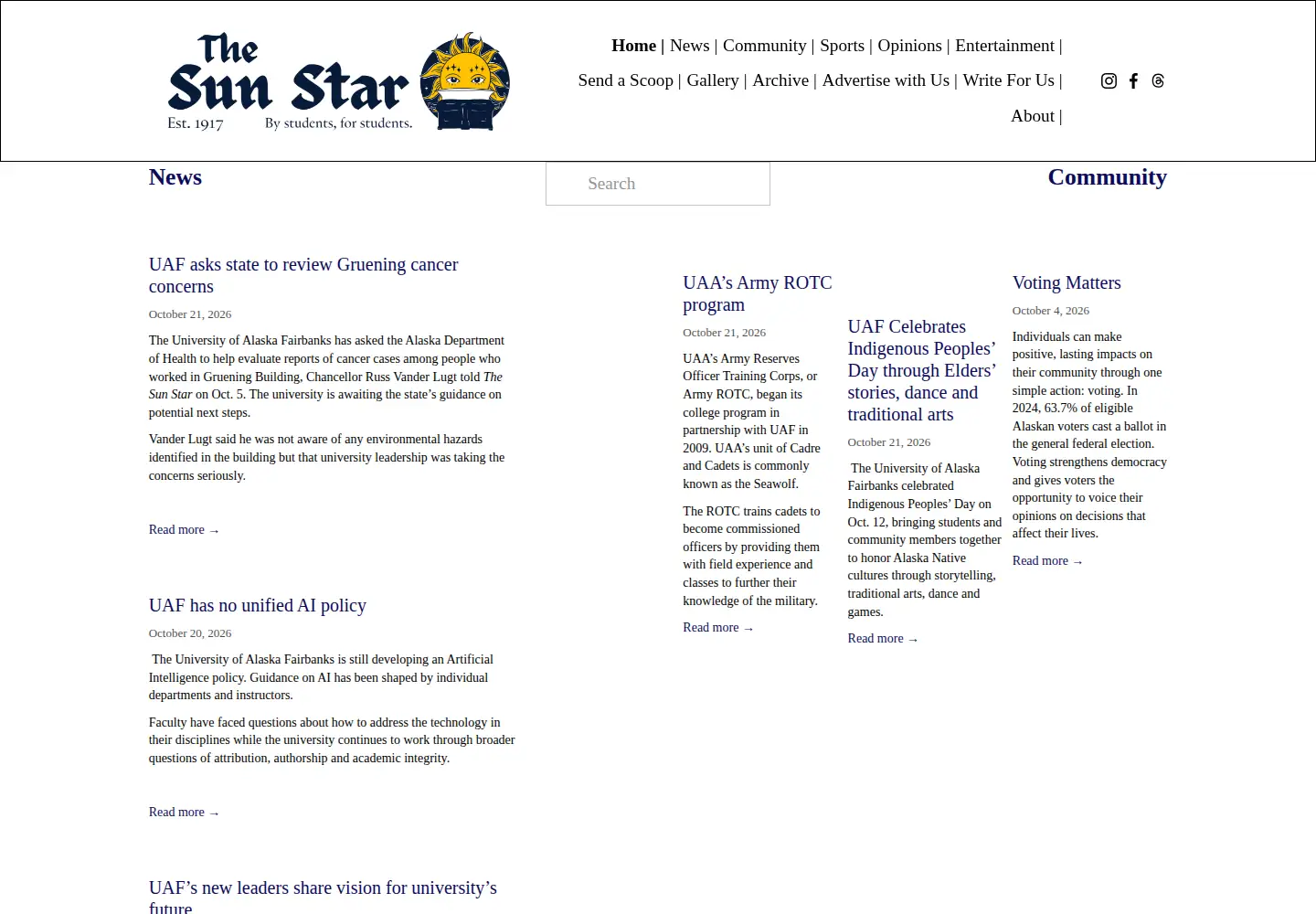 Captured homepage of uafsunstar.com in the current scan