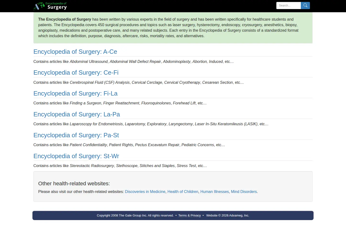 Screenshot of surgeryencyclopedia.com
