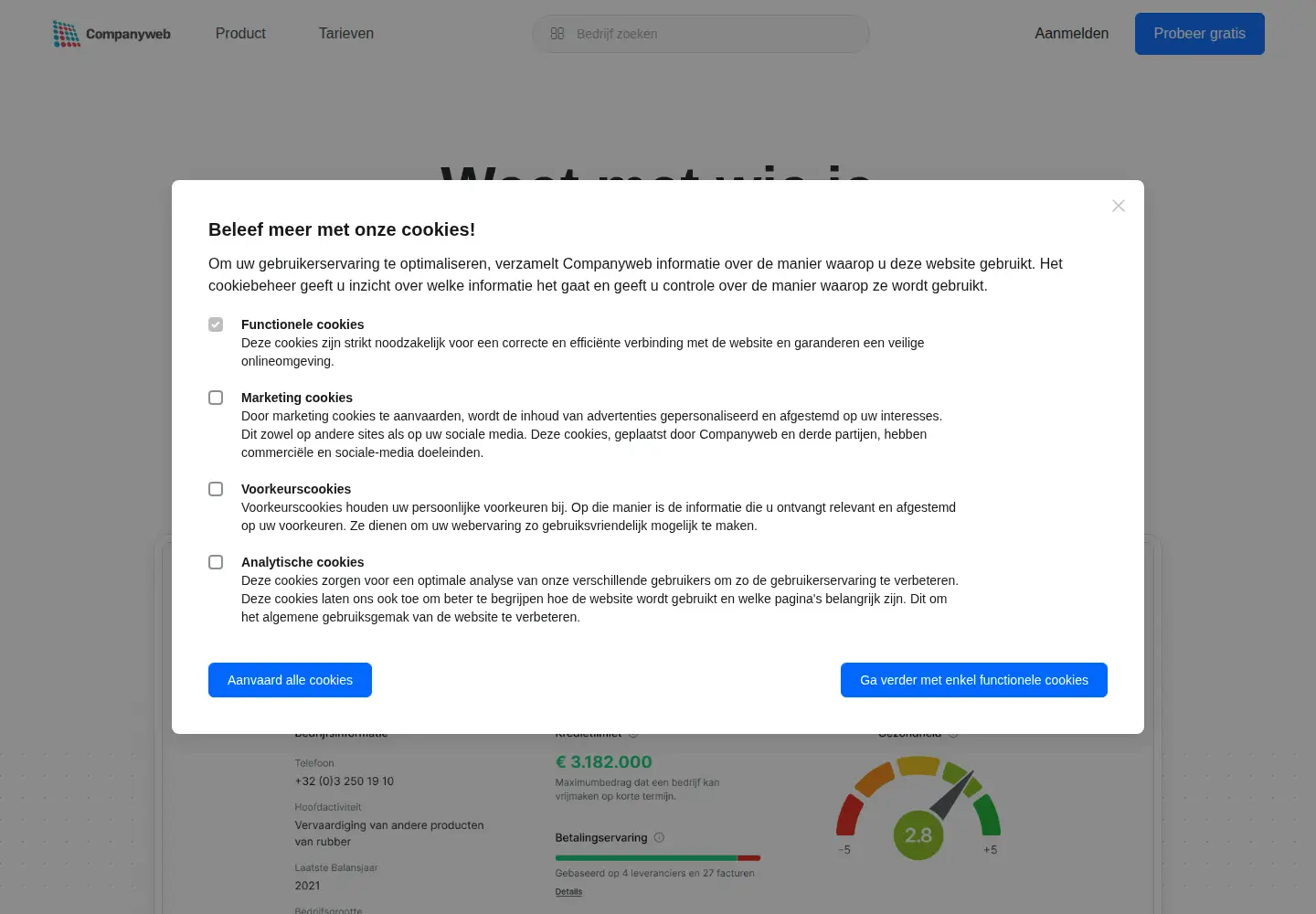 Captured homepage of companyweb.be in the current scan