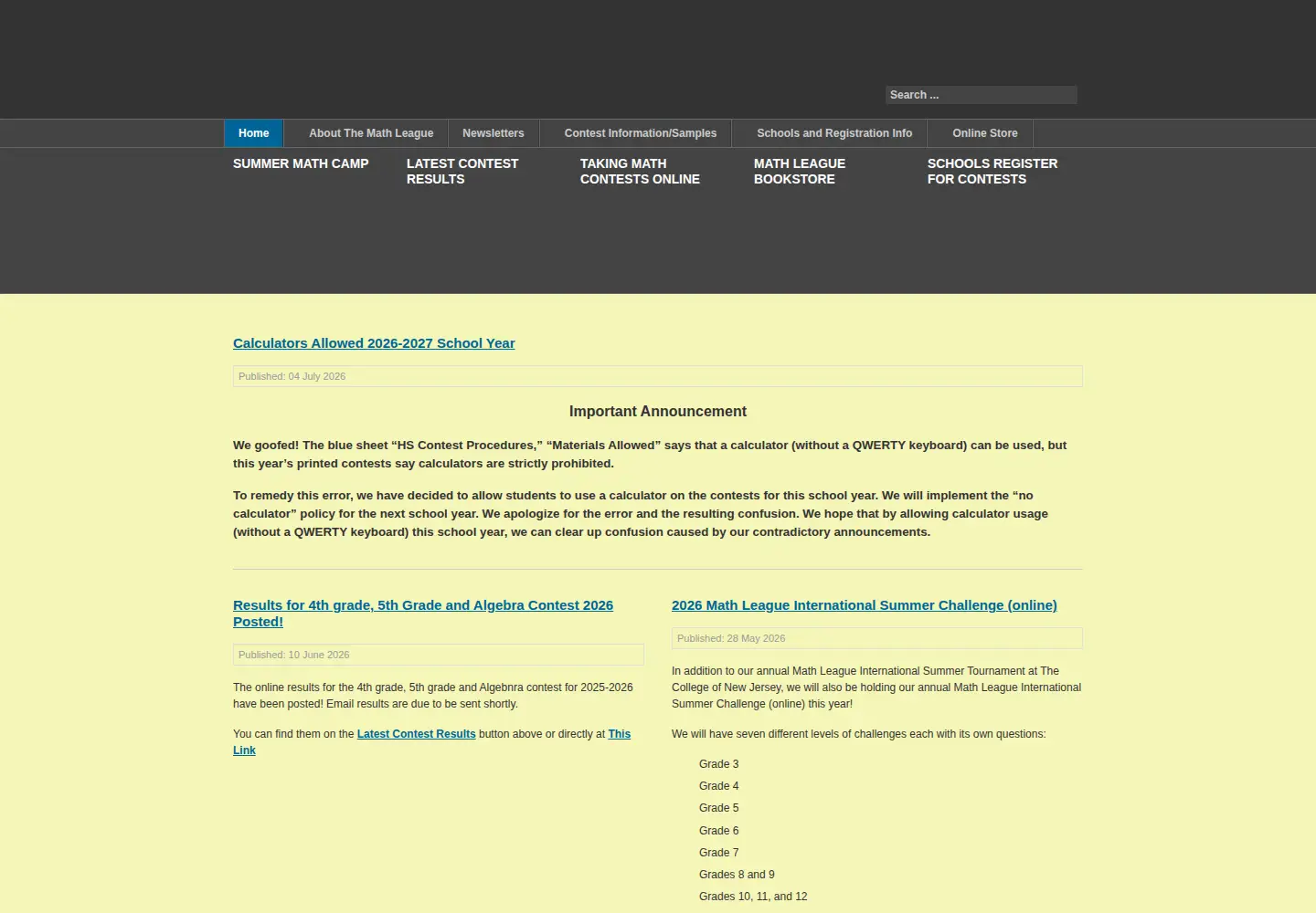 Screenshot of mathleague.com