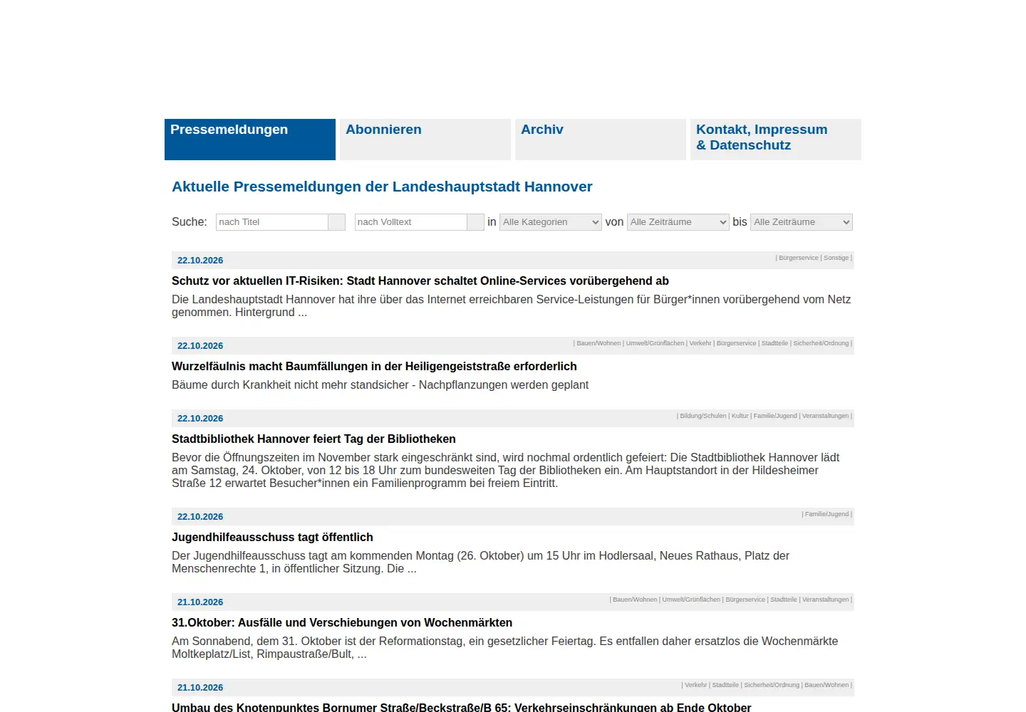 Screenshot of presse-hannover.de