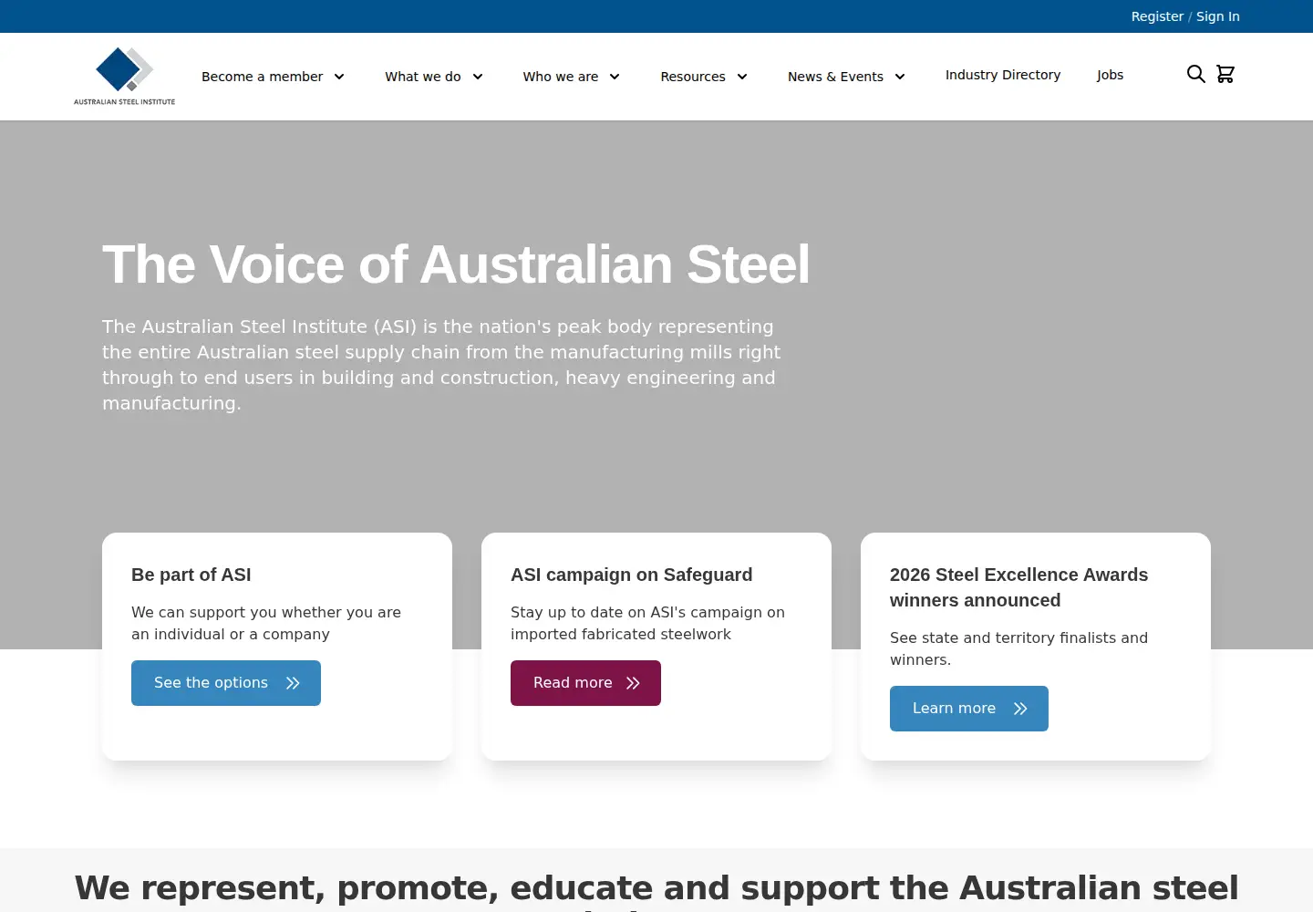 Captured homepage of steel.org.au in the current scan