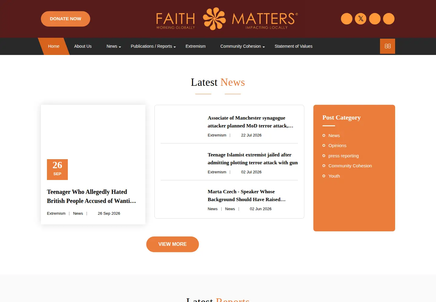 Captured homepage of faith-matters.org in the current scan