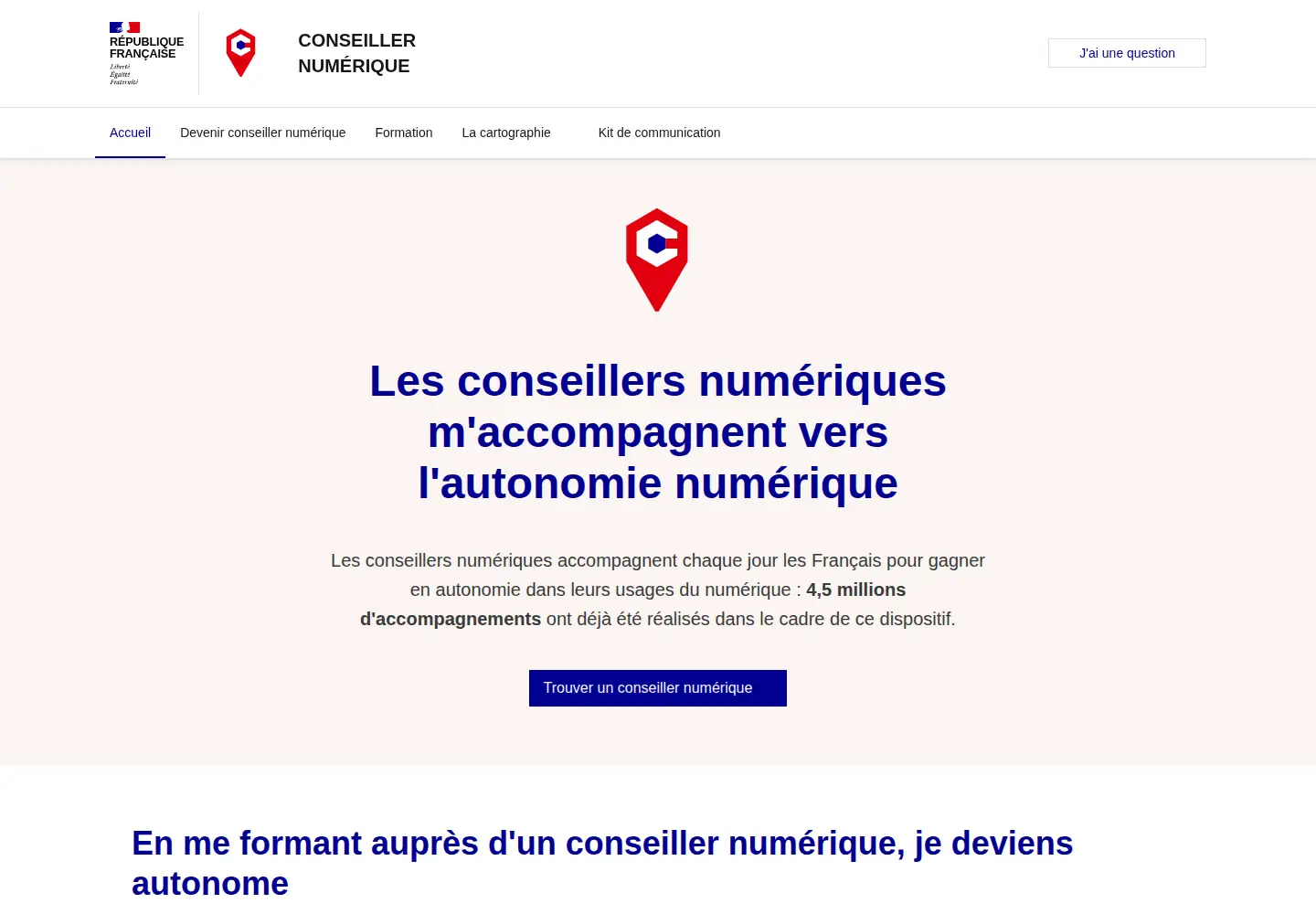 Captured homepage of conseiller-numerique.gouv.fr in the current scan