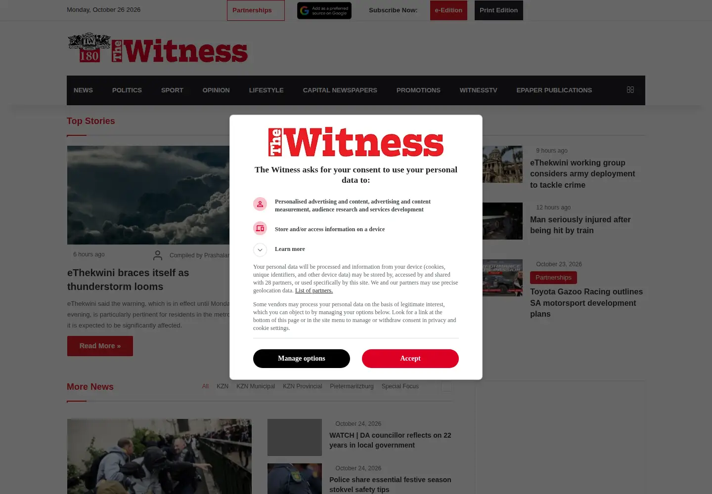 Screenshot of witness.co.za