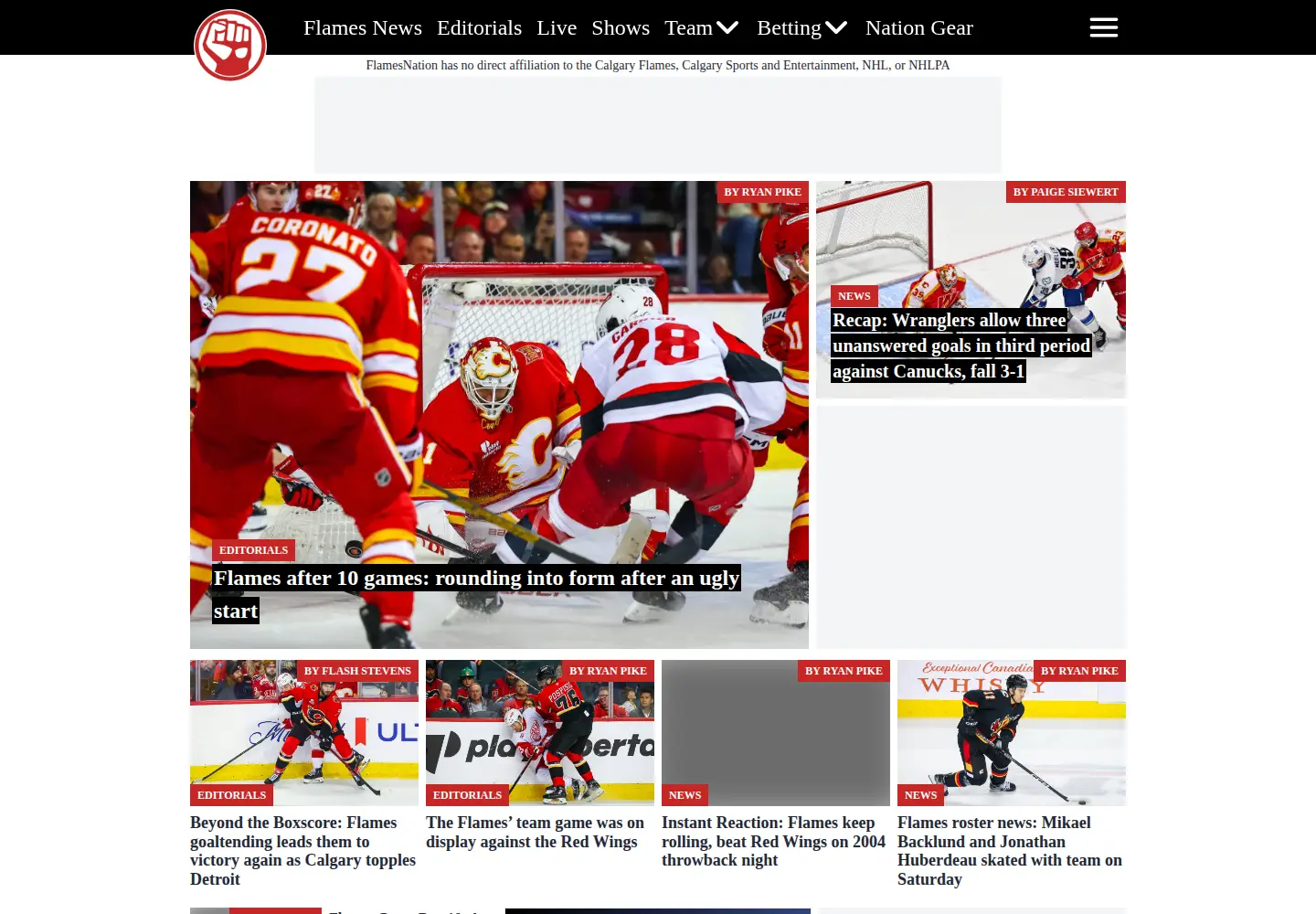 Screenshot of flamesnation.ca