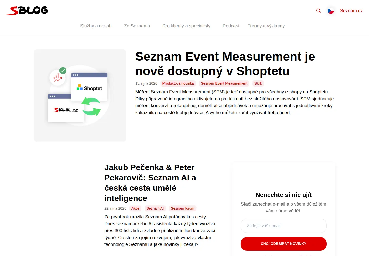 Captured homepage of sblog.cz in the current scan